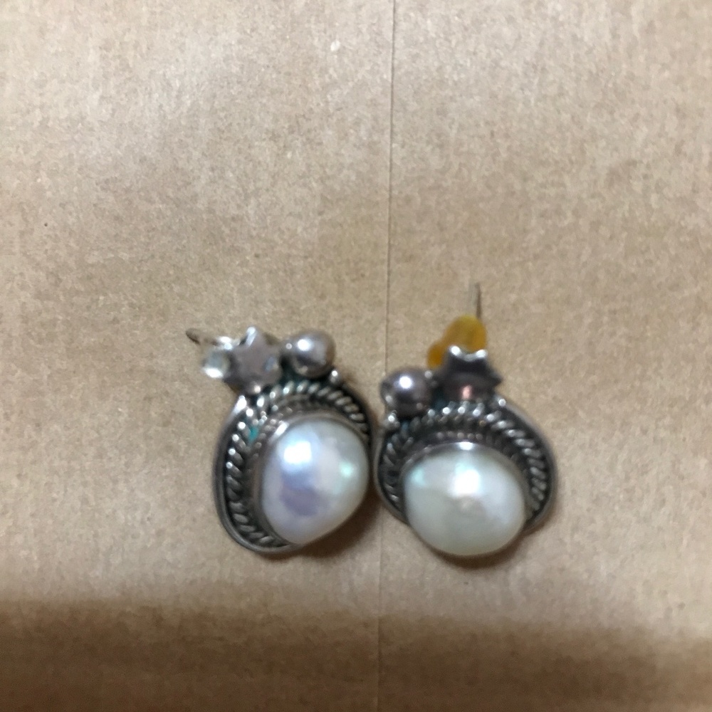Pearl and silver organic shaped earrings